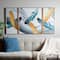 CosmoLiving by Cosmopolitan Blue Porcelain Feathers Bird Framed Wall Art with Gold Aluminum Frame Set of 3 32", 16", 16"